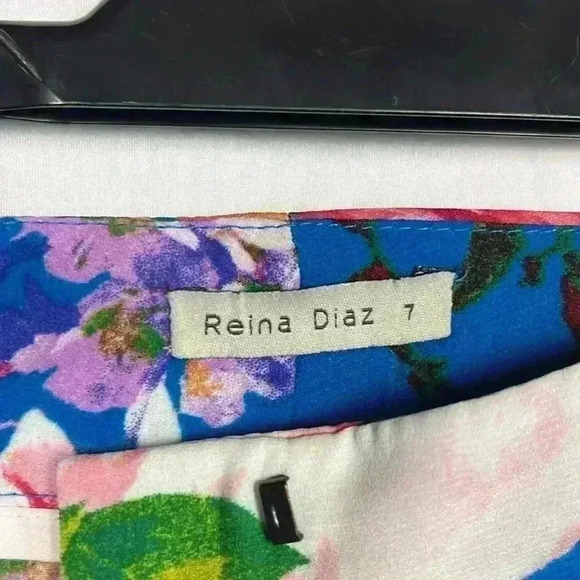 Reina Diaz Womens Pants Blue/Pink 7 Floral Print Pockets Wide Leg Loose Relaxed - Picture 3 of 9